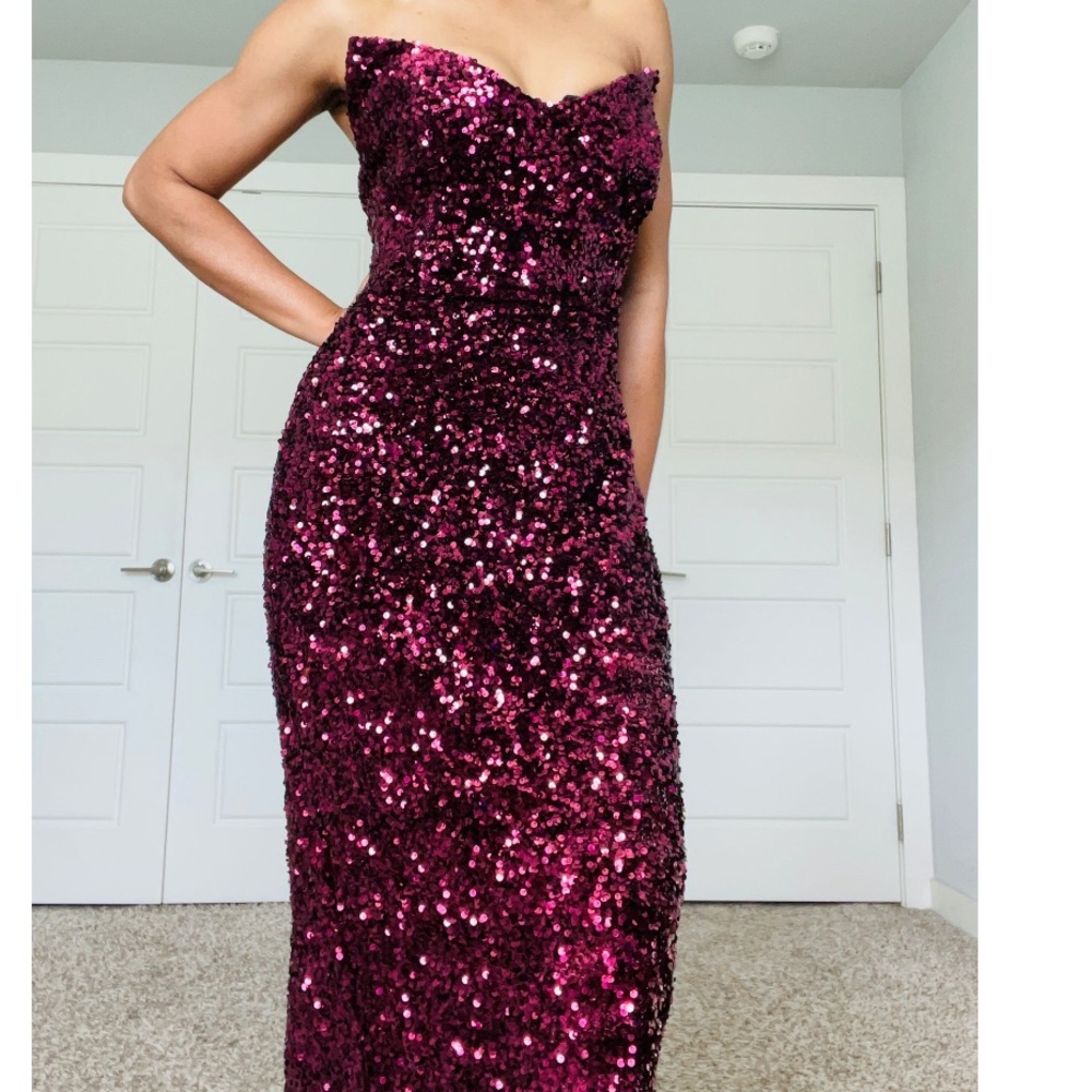 Ox Blood Sequin Corset Occassion Dress - Picture 6 of 12